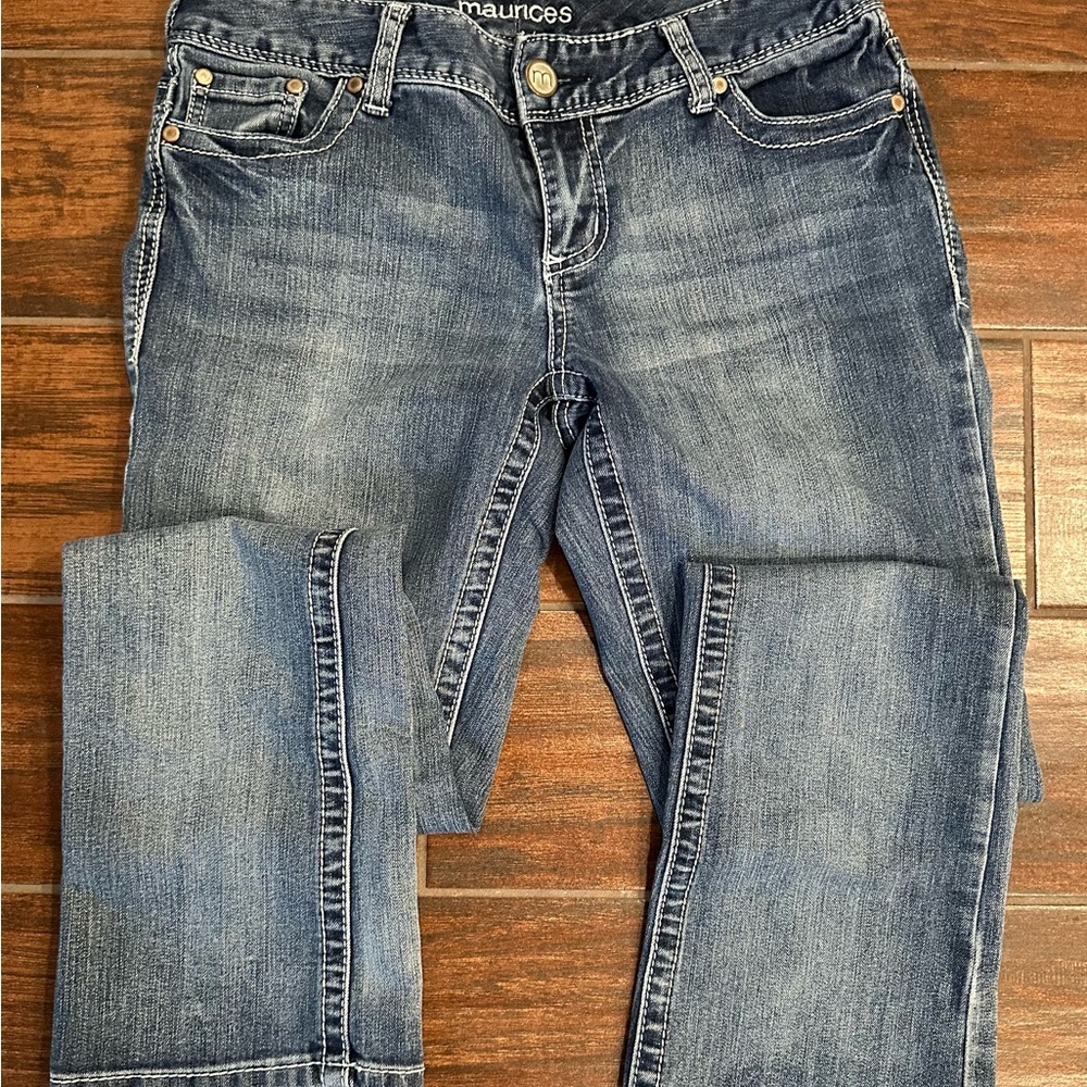 Maurices Blue Straight Leg Jeans with Classic Distressing